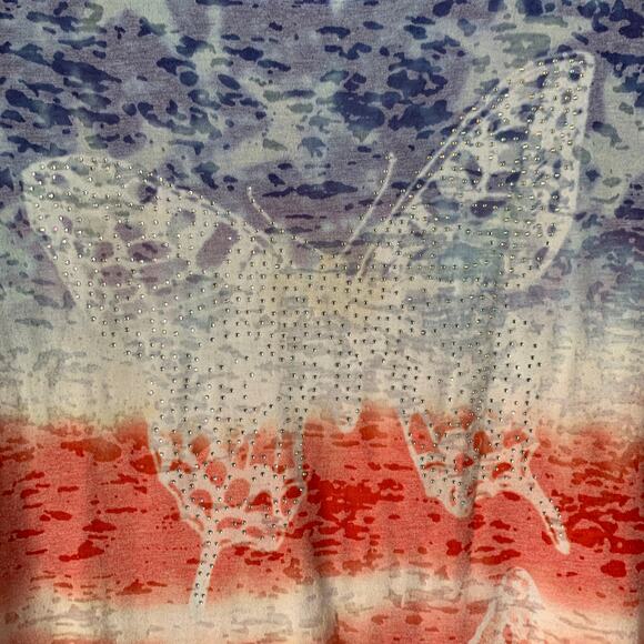 FRESH Red White Blue Butterfly Top Jeweled Stars and Stripes Size 1X - Picture 4 of 15